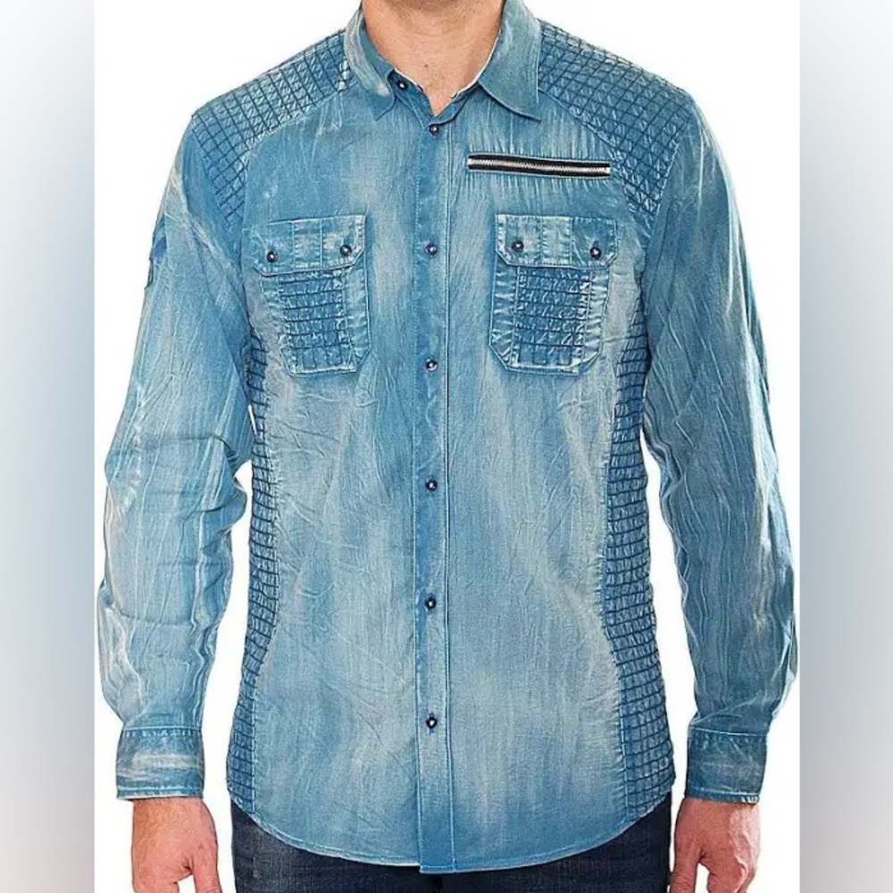 Austin Season Criss-Cross Pattern Size XL Long Sleeve Blue Western Button Down